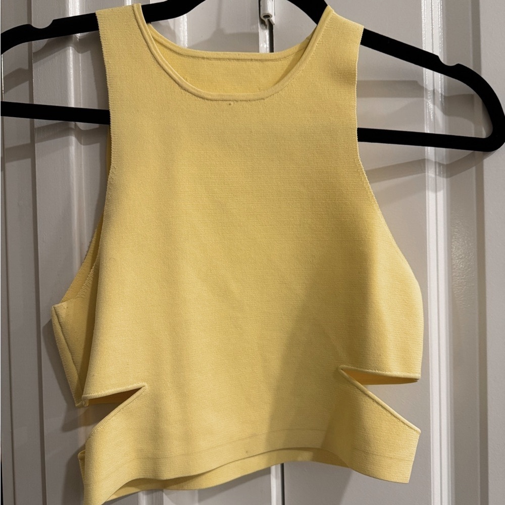 ALC cropped knit sleeveless top cutout in pastel yellow
